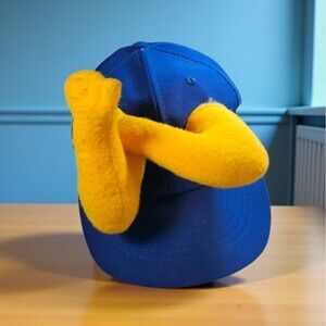 Vintage Plush Arm Novelty Hat Blue Yellow Get Bent Gesture Funny Cap Up Yours
